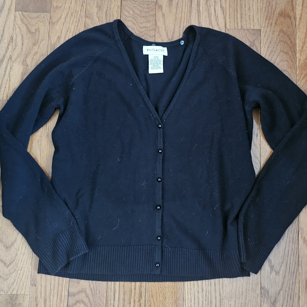 Vintage Women's Black V-Neck Cardigan Size L